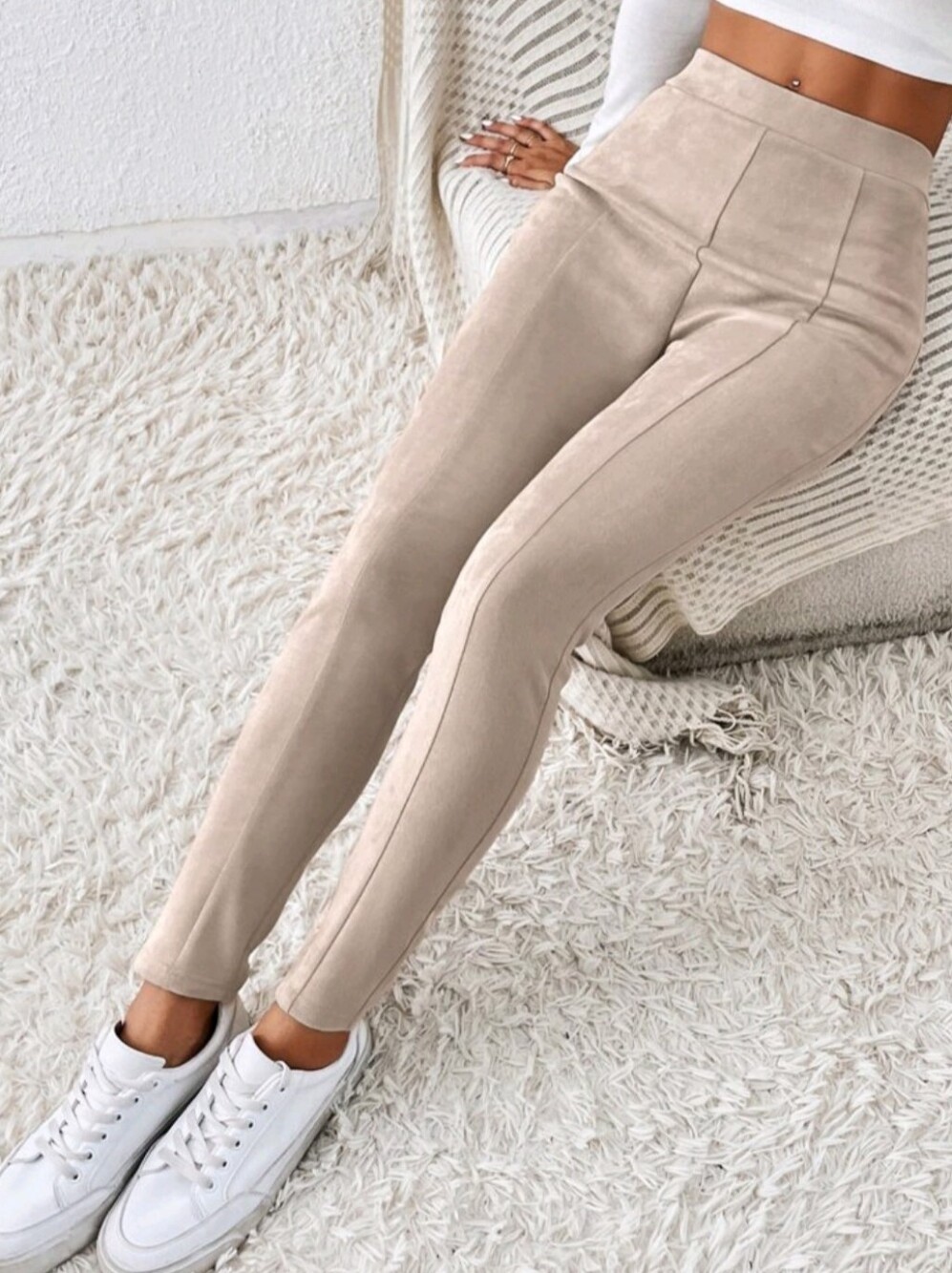 High-Waist Pant Leggings - Beige